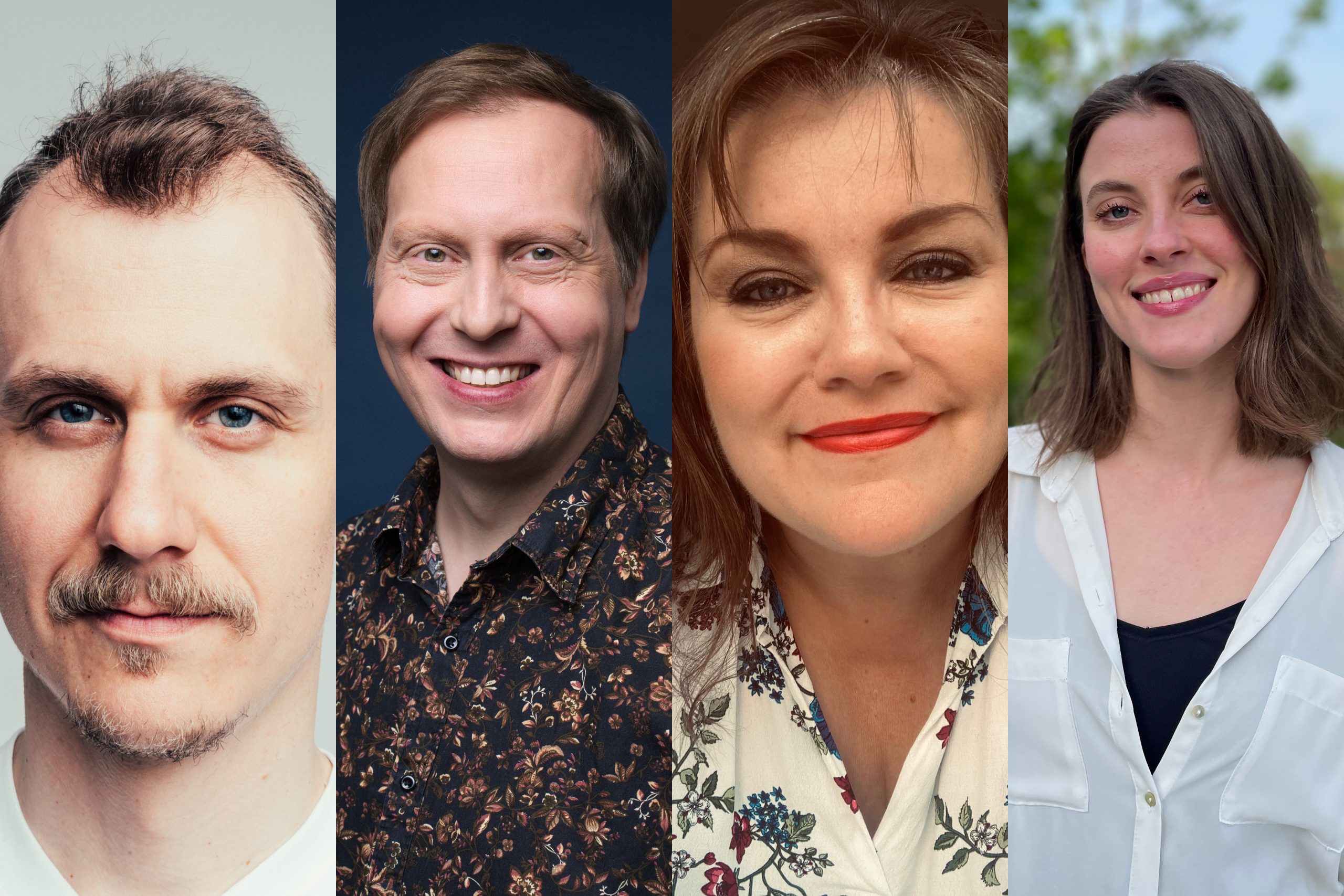 Kuvassa Tapaa tekijät -vieraiijat eli Joel Mäkinen, Juha Pulli, Hanna Kaila ja Eliza Mäkipelto.